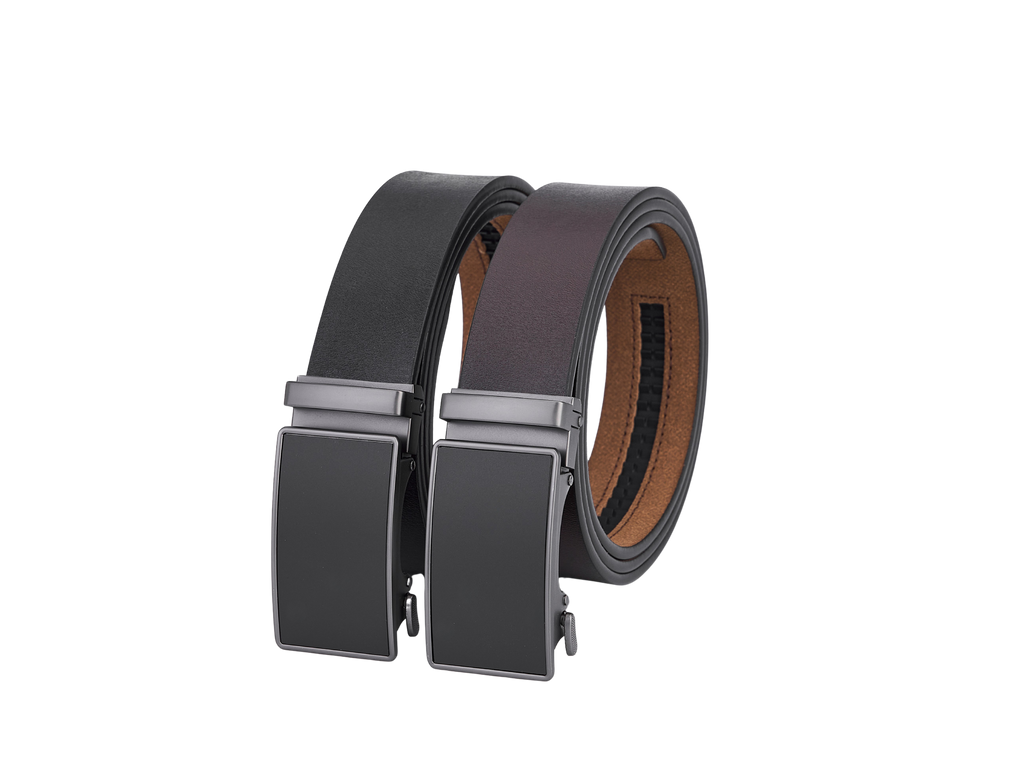 2 Stück – Spaltleder-Gürtel mit automatischer Schnalle – Vollleder – Schwarz & Braun – Langlebig – Ledergürtel – Automatische Schnallengürtel Herren