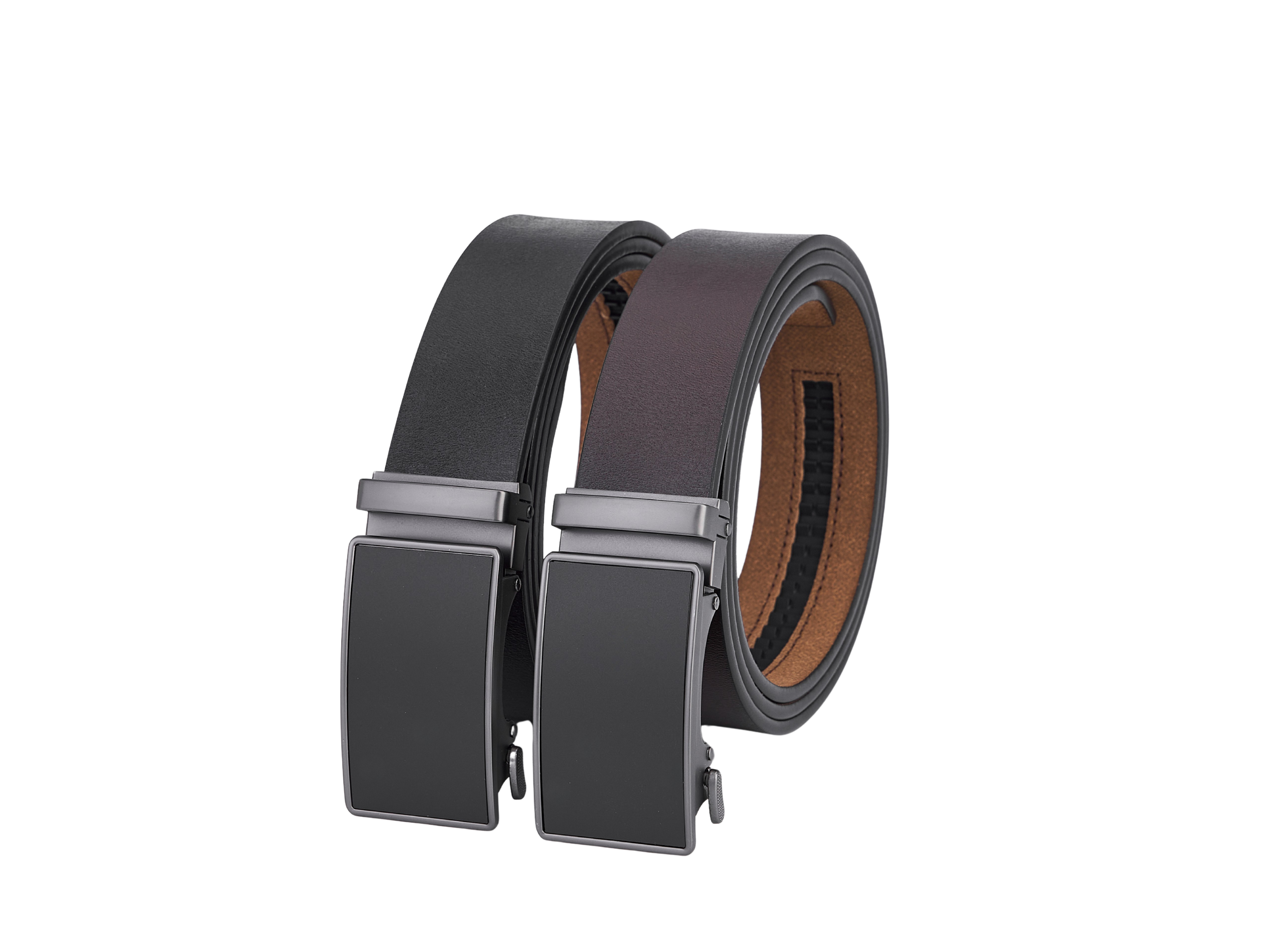 2 Stück – Spaltleder-Gürtel mit automatischer Schnalle – Vollleder – Schwarz & Braun – Langlebig – Ledergürtel – Automatische Schnallengürtel Herren